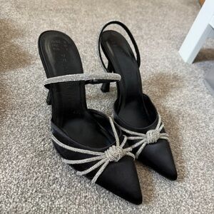 Primark Elegant Black Heels with Metallic Straps